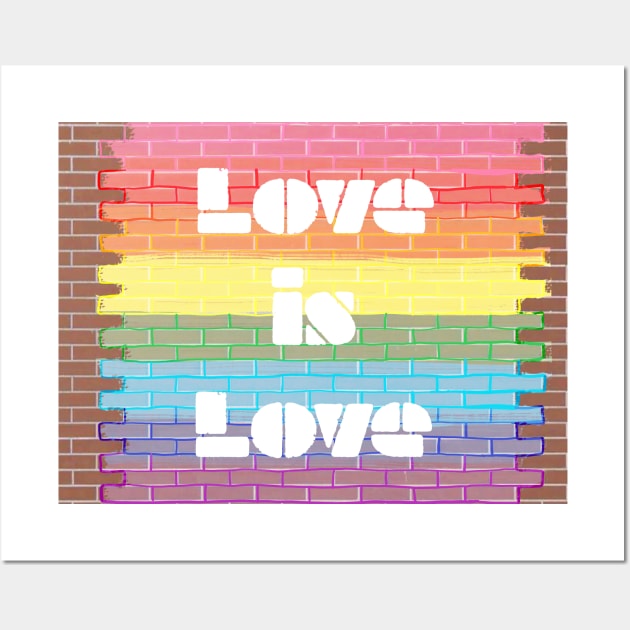 Pride Flag Brick Wall Design Pastel Love is Love Wall Art by PurposelyDesigned